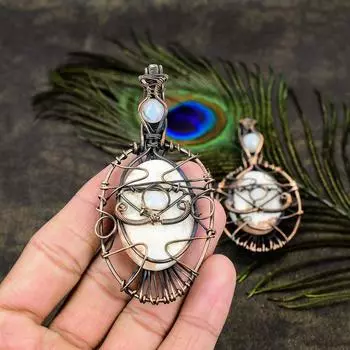 Подвеска из медной проволоки с натуральным оранжевым сколецитом и лунным камнем, длина 3,47 дюйма, g4P36