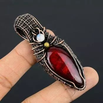 Подвеска из медной проволоки с натуральным красным лабрадором и лунным камнем, длина 2,25 дюйма, z3p49