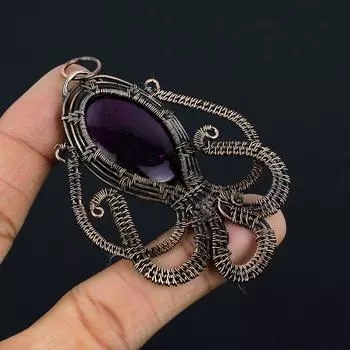 Подвеска из медной проволоки с натуральным осьминогом, розовый лабрадорит, 3,23 дюйма, z6n13