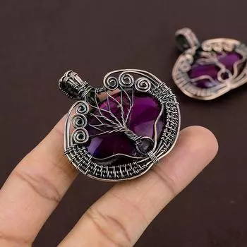 Подвеска из медной проволоки с натуральным древом жизни, розовый лабрадорит, размер 2,2 дюйма, o8i80