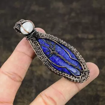 Подвеска из медной проволоки с натуральным лазуритом и лунным камнем, 3,15 дюйма, s6o44