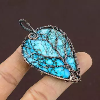 Подвеска из медной проволоки с натуральным древом жизни, тибетским бирюзовым камнем, 2,8 дюйма, Y2w22