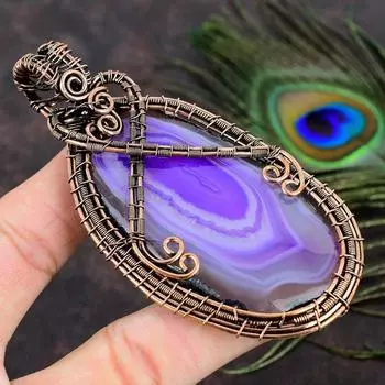 Подвеска из медной проволоки с натуральным фиолетовым драгоценным камнем Ботсваба Друзы 3,86 p9g49