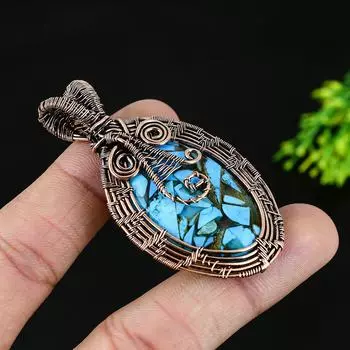 Подвеска из медной проволоки с натуральным медным синим бирюзовым камнем 2,75 m4r32