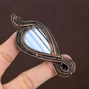 Подвеска из медной проволоки с натуральным опалом и аметистом ручной работы, 3,74 дюйма, c6A25