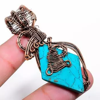 Подвеска из медной проволоки с натуральным бирюзовым камнем Санта-Роза 2,56 дюйма P0Z65