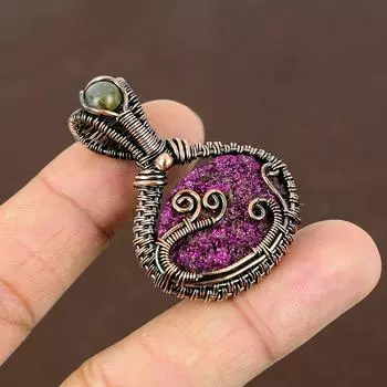 Подвеска из медной проволоки с натуральным титаном и лабрадоритом, 1,77 дюйма u5U28