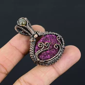 Подвеска из медной проволоки с натуральным титаном и лабрадоритом, 1,77 дюйма, H1A99