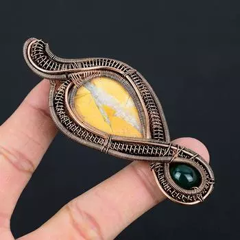 Подвеска из медной проволоки с натуральным желтым мукаитом и зеленым ониксом, драгоценный камень 3,94 P8l97