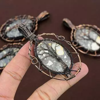 Подвеска из медной проволоки с натуральным камнем малигано яшма Древо жизни 3,54 дюйма l0Y62