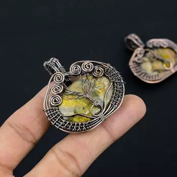 Подвеска из медной проволоки с натуральным древом жизни, шмель, яшма, драгоценный камень, 2 дюйма, Y4h88