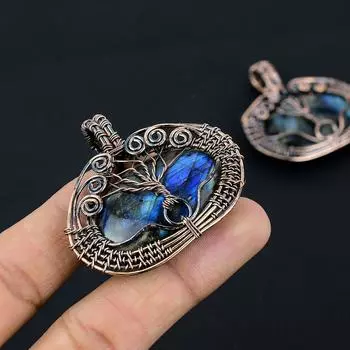 Подвеска из медной проволоки с натуральным древом жизни лабрадорит, 2 дюйма, L0H56