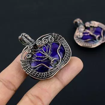 Подвеска из медной проволоки с натуральным древом жизни, синий лабрадорит, 2 дюйма u2F21