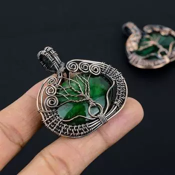 Подвеска из медной проволоки с натуральным деревом жизни, зеленый лабрадорит, 2 дюйма, v4B03
