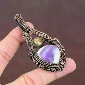 Подвеска из медной проволоки с натуральным шалфейным аметистом и лабрадоритом, 3,15 дюйма, O4a60