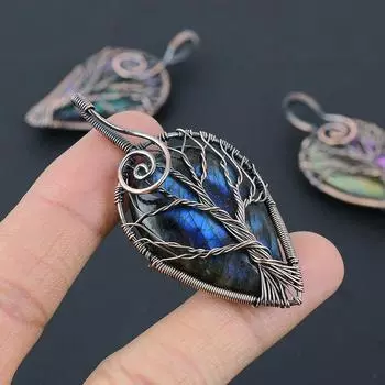 Подвеска из медной проволоки с натуральным деревом жизни, лабрадоритом, 2,56 дюйма, h5Z62