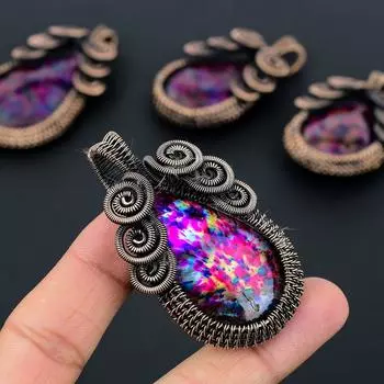 Подвеска из медной проволоки с натуральным огненным лабрадоритом и драгоценным камнем 2,56 дюйма Z5D02