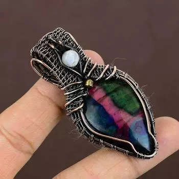 Подвеска из медной проволоки с натуральным огненным лабрадоритом, 2,15 дюйма, d5E83