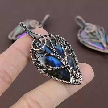 Подвеска из медной проволоки с натуральным древом жизни лабрадорит, 2,56 дюйма, E7M84