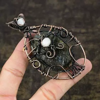 Подвеска из медной проволоки с натуральным лабрадоритом и лунным камнем, длина 3,55 дюйма, g2C84