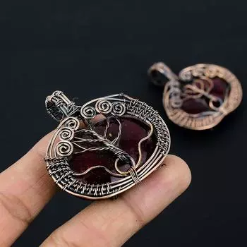 Подвеска из медной проволоки с натуральным древом жизни, красный лабрадорит, 2,2 дюйма, U9n21