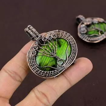 Подвеска из медной проволоки с натуральным деревом жизни, зеленый лабрадорит, 2,2 дюйма, l6f00