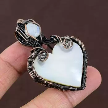 Подвеска из медной проволоки с натуральным перламутром и лунным камнем, 2,28 дюйма, G5i30