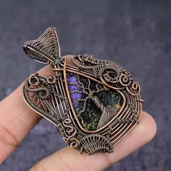 Подвеска из медной проволоки с натуральным чароитом Древо жизни 2,64 дюйма A5c27