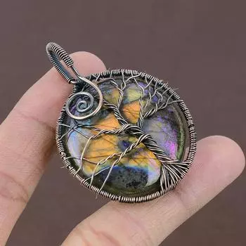 Подвеска из медной проволоки с натуральным древом жизни лабрадорит 2,36 k8y20