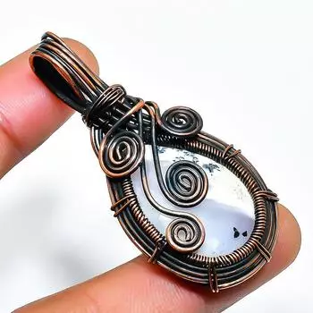 Подвеска из медной проволоки с опалом и дендритом, ручная работа, 1,97 дюйма 1.97 белый