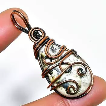 Подвеска из медной проволоки с опалом и дендритом, ручная работа, 1,97 дюйма 1.97 белый