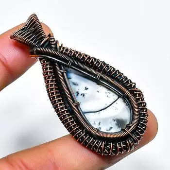 Подвеска из медной проволоки с опалом и дендритом, ручная работа, 2,17 дюйма 2.17 белый