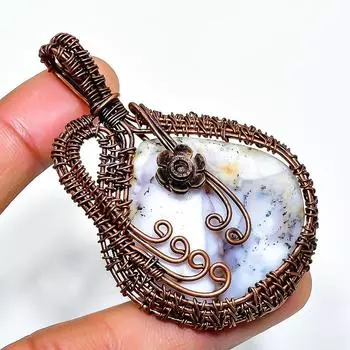 Подвеска из медной проволоки с опалом и дендритом, ручная работа, 2,48 дюйма 2.48 белый