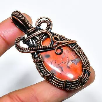 Подвеска из медной проволоки с оранжевым авантюрином, ручная работа, 2,17 дюйма 2.17 оранжевый