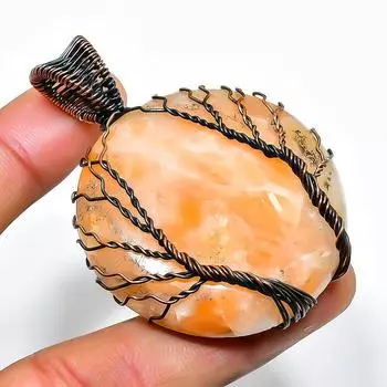 Подвеска из медной проволоки с оранжевым авантюрином, ручная работа, 2,17 дюйма 2.17 оранжевый