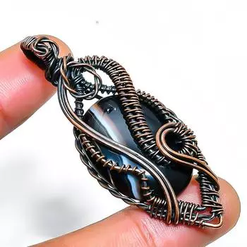 Подвеска из медной проволоки с полосчатым агатом и драгоценным камнем 2,36 дюйма 2.36 чёрный