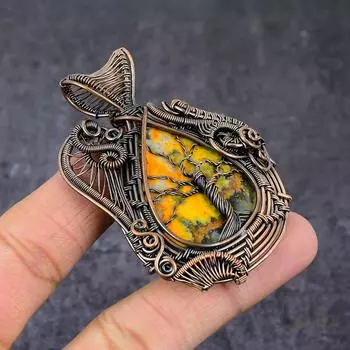 Подвеска из медной проволоки с яшмой из натурального шмеля, Древо жизни, 2,76 дюйма, L0Q87