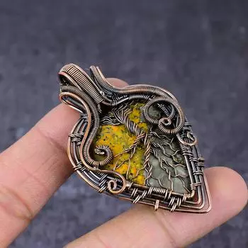 Подвеска из медной проволоки с яшмой из натурального шмеля, Древо жизни, 2,48 дюйма, C1M02