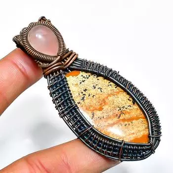 Подвеска из медной проволоки с рисунком яшмы, кварца и драгоценного камня 2,56 дюйма 2.56 жёлтый