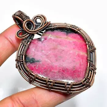 Подвеска из медной проволоки с розовым драгоценным камнем тулитом, ручная работа, 2,56 дюйма 2.56 розовый