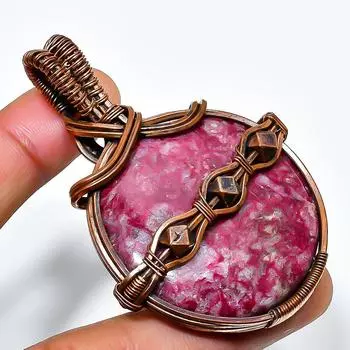 Подвеска из медной проволоки с розовым драгоценным камнем тулитом, ручная работа, 2,56 дюйма 2.56 розовый