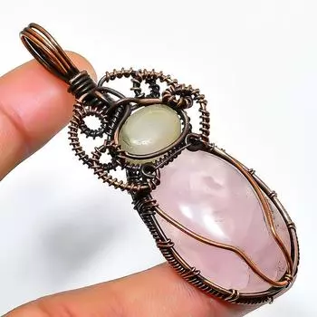 Подвеска из медной проволоки с розовым кварцем, лунным камнем, 2,76 дюйма 2.76 розовый