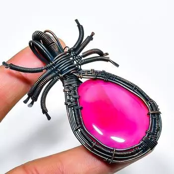 Подвеска из медной проволоки с розовым срезом драгоценного камня друзы, ручная работа, 2,56 дюйма 2.56 розовый