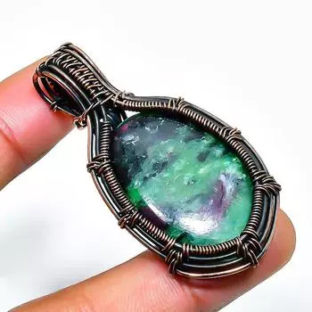 Подвеска из медной проволоки с рубиновым драгоценным камнем цоситом, ручная работа, 1,97 дюйма 1.97 зелёный