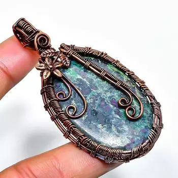 Подвеска из медной проволоки с рубиновым фукситом и драгоценным камнем 2,56 дюйма 2.56 зелёный