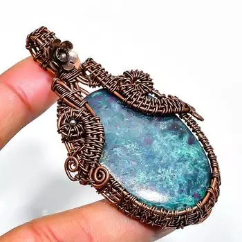 Подвеска из медной проволоки с рубиновым фукситом и драгоценным камнем 2,56 дюйма 2.56 зелёный