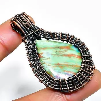 Подвеска из медной проволоки с рубиновым фукситом и драгоценным камнем 1,97 дюйма 1.97 зелёный