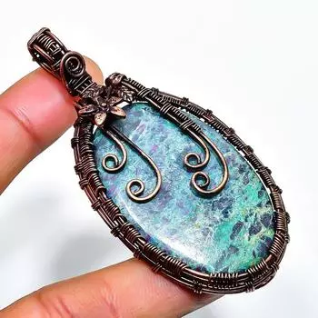 Подвеска из медной проволоки с рубиновым фукситом и драгоценным камнем 2,96 дюйма 2.96 зелёный