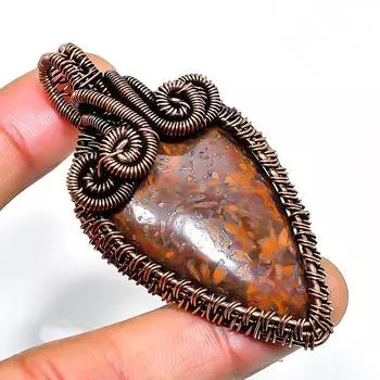 Подвеска из медной проволоки с шовным агатовым драгоценным камнем, ручная работа, 2,48 дюйма 2.48 красный