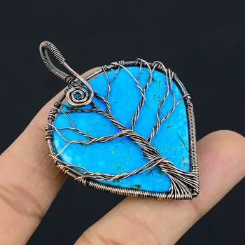 Подвеска из медной проволоки с тибетским бирюзовым камнем и натуральным древом жизни, 2,6 дюйма, U3U45